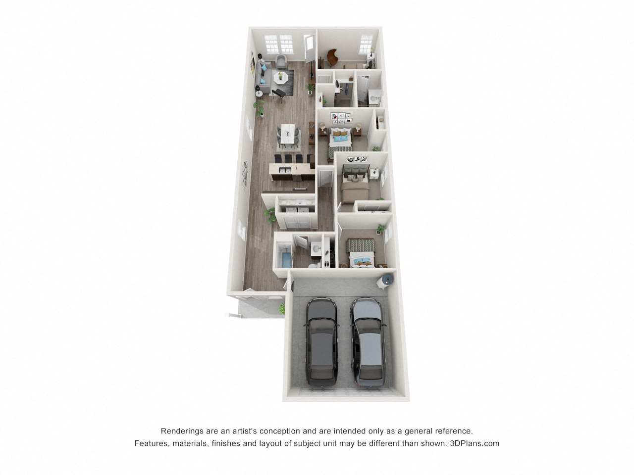 Floor plan for 4 beds, 2 baths, 1627 sqft